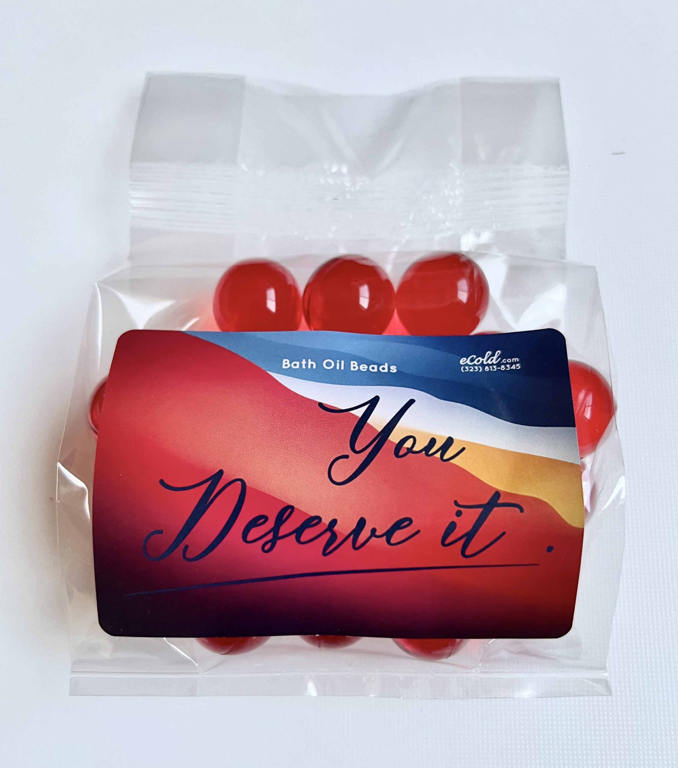 Translucent red bath oil beads 25 pack front package